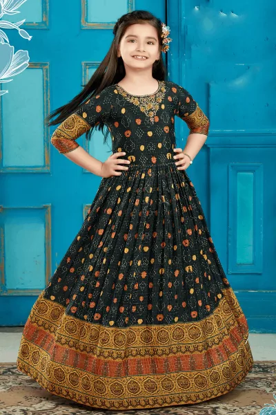 Black Bandini Print, Stone, Zardozi and Thread work Long Gown